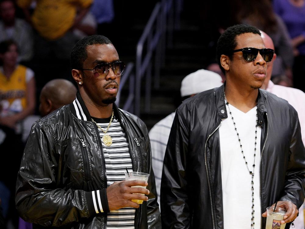 Sean Combs (left) and Jay-Z attend the Los Angeles Lakers vs. Houston Rockets game at Staples Center on May 4, 2009, in Los Angeles.