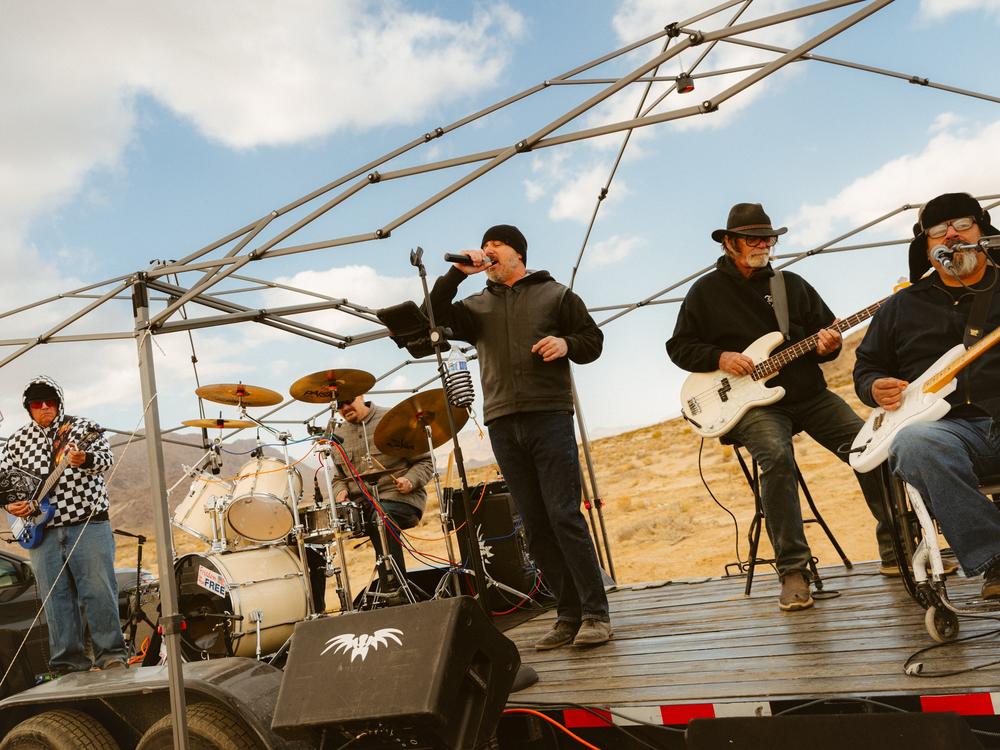 RoboPalooza has some of the trappings of other desert festivals, like food trucks, portable toilets, and live rock bands like Better than Bad (seen here).