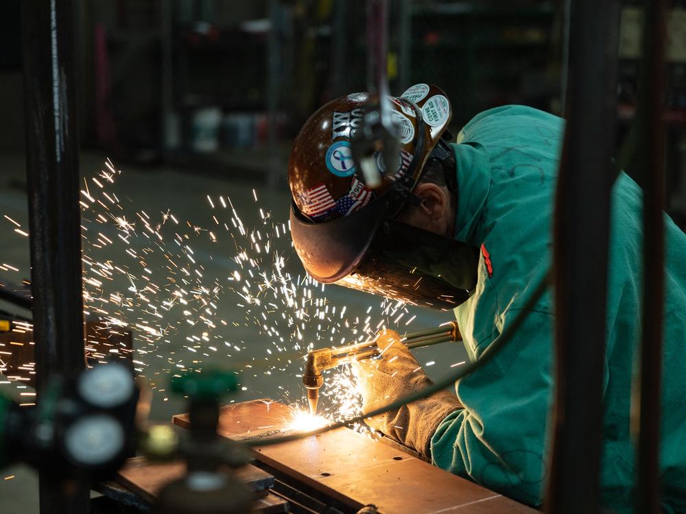 Matthew Atha does steel work at Ironworkers Local 29 during an apprenticeship in Dayton, Ohio.