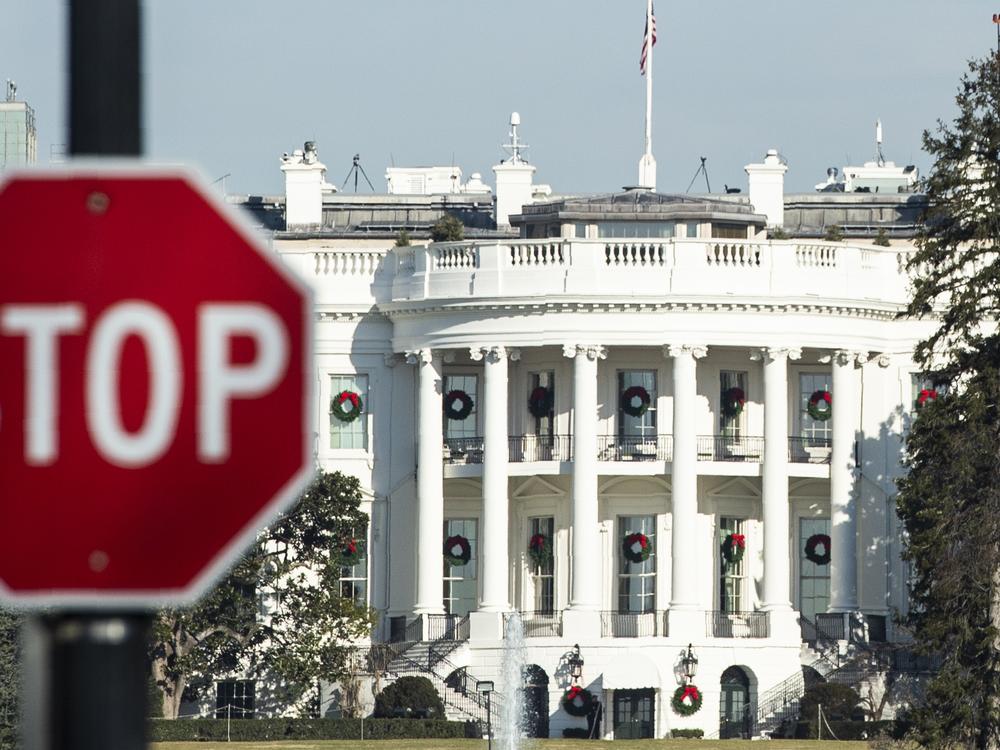 A stop sign is seen near the White House during a government shutdown in Washington in December 2018.