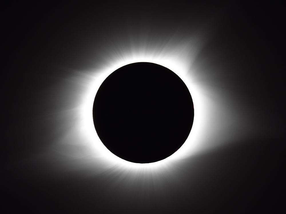 The moon covers the sun as it creates a total eclipse on Aug. 21, 2017, in Cerulean, Ky. The corona, the outer atmosphere of the sun, is visible.