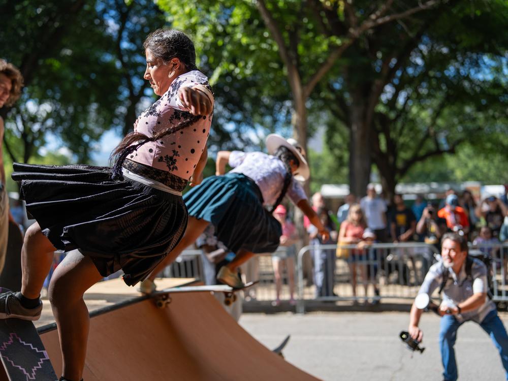 The skateboarders of Bolivia's Imilla Skate do their heel flips and backslides in polleras — colorful, layered skirts worn by the country's Indigenous Aymara and Quechua population. 