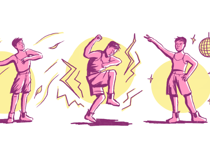 Man showing off his dance moves.