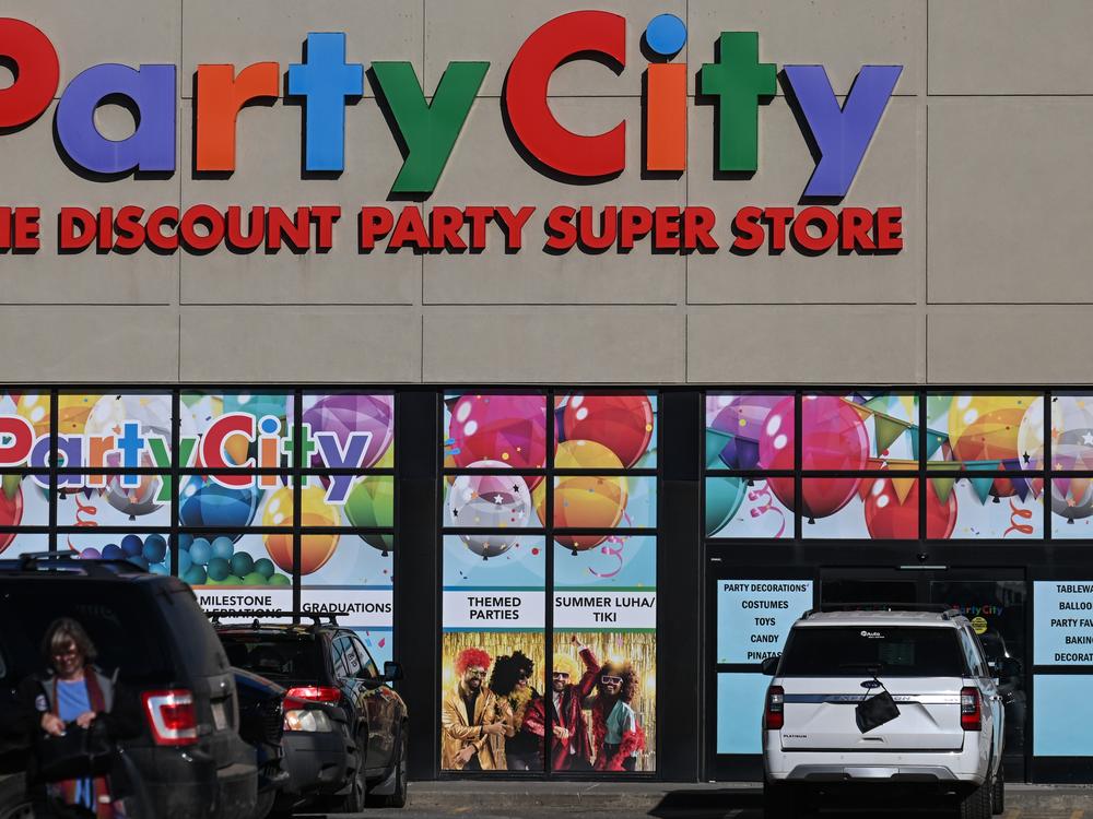 Party City logo and store, on April 3 in Sherwood Park, Strathcona County, Alberta, Canada.