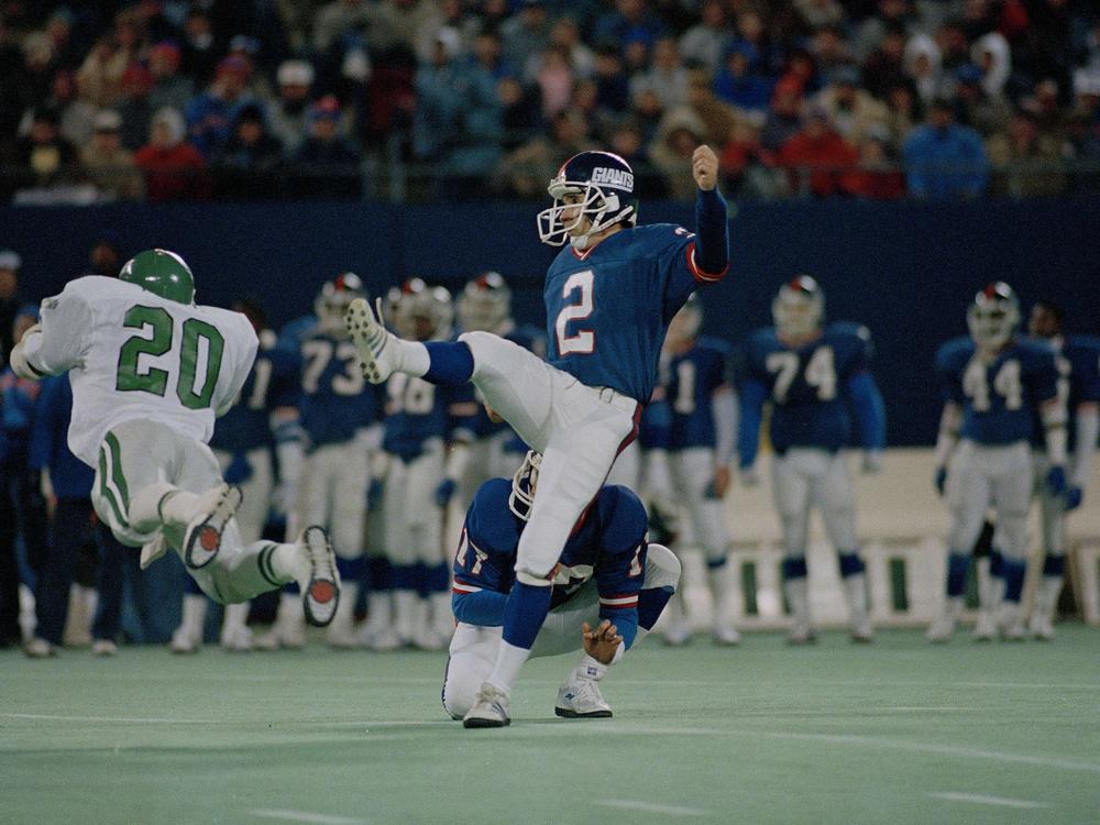 Raul Allegre (2), shown here attempting a field goal against the Philadelphia Eagles in 1987, is the most decorated Mexican-born kicker in NFL history. He won two Super Bowls as the star booter for the New York Giants in 1987 and '91 en route to a nine-season career.