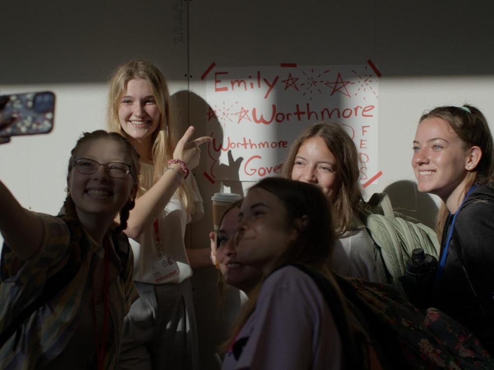 Emily Worthmore, one of the candidates for governor at Girls State, poses with friends.