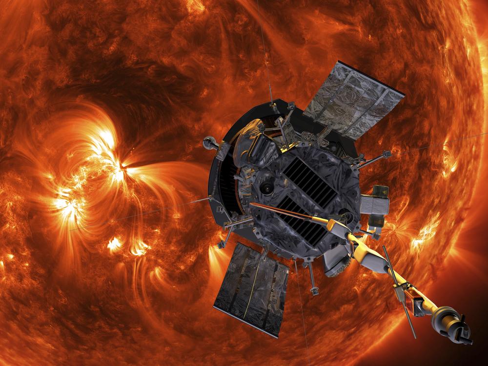 This image made available by NASA shows an artist's rendering of the Parker Solar Probe approaching the Sun.