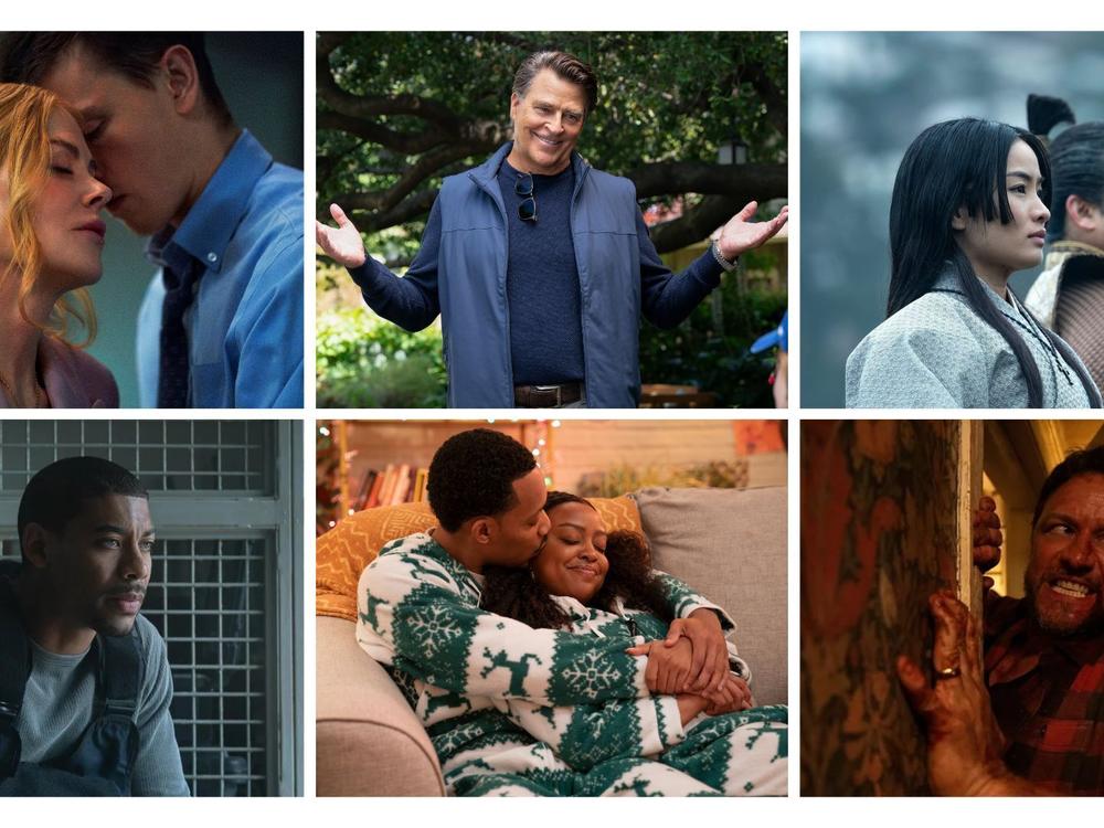 Clockwise from top left: Nicole Kidman and Harris Dickinson in <em>Babygirl </em>(A24); Ted McGinley in <em>Shrinking</em> (Apple TV+); Anna Sawai and Hiroyuki Sanada in <em>Shogun </em>(FX); James McAvoy in <em>Speak No Evil (</em>Susie Allnutt/Universal Studios); Tyler James Williams and Quinta Brunson in <em>Abbott Elementary </em>(Gilles Mingasson/Disney); Aaron Pierre in <em>Rebel Ridge</em> (Allyson Rigg/Netflix).