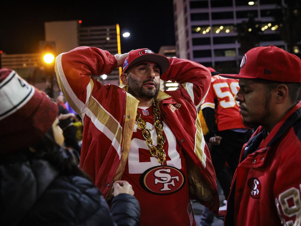 Daniel Gonzalez grieves at the Biggest Big Game Bash watch party in downtown Las Vegas after the San Francisco 49ers lost the Super Bowl to the Kansas City Chiefs on Feb. 11. Full story <a href=