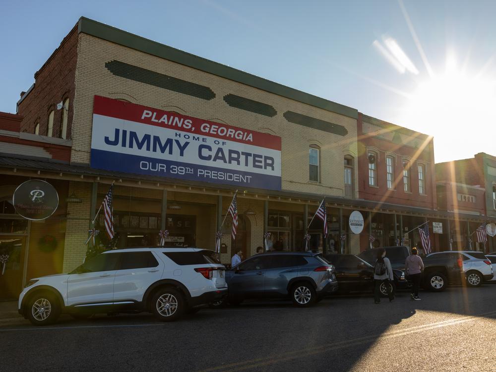 The town square in Plains, Ga., on Monday, the day after former President Jimmy Carter died at age 100. His hometown of 550 of is preparing to say goodbye to their most famous resident.