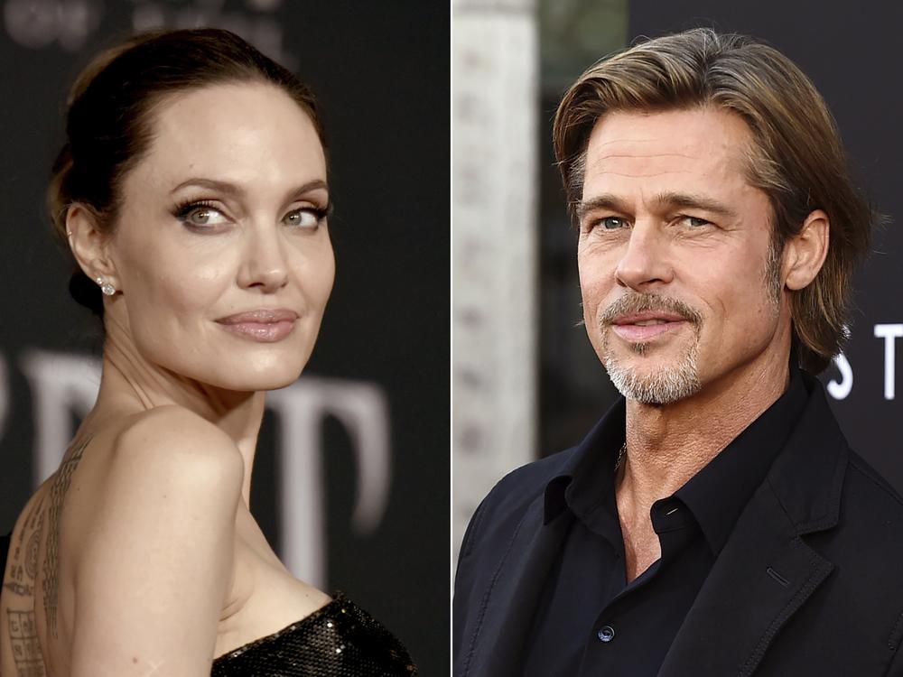 Left, Angelina Jolie at a premiere in Los Angeles on Sept. 2019; Right, Brad Pitt at a separate screening that same month.