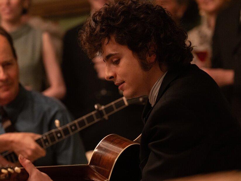 Timothée Chalamet in <em>A Complete Unknown</em>.