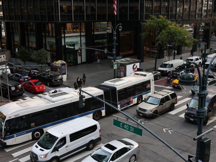 Traffic on Third Avenue in Manhattan earlier this year. Dozens of MTA bus lines are now equipped with AI-enhanced cameras to catch drivers who block bus lanes.