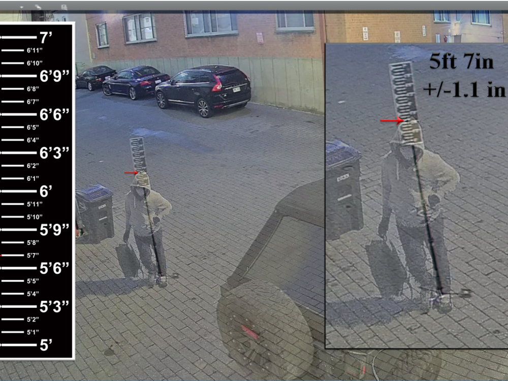 The FBI released this image with a size chart showing the height of the alleged pipe bomber — 5 foot 7 inches.