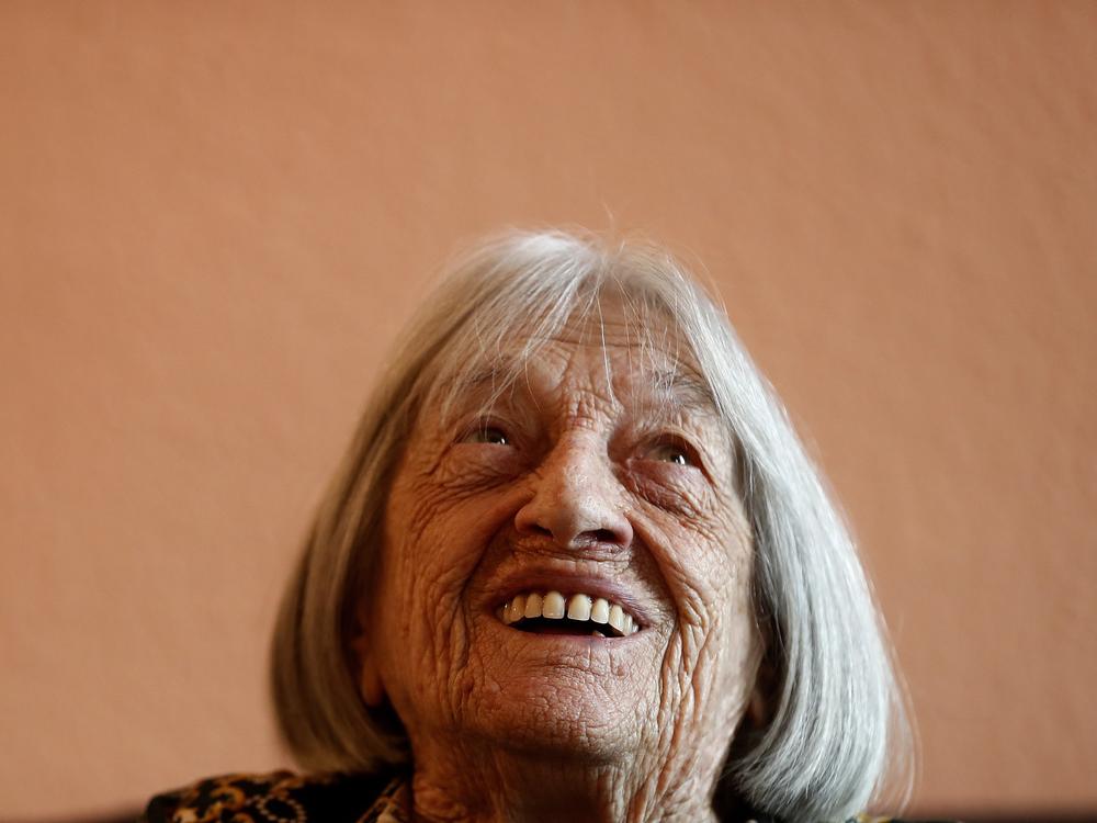 Agnes Keleti, former Olympic gold medal winning gymnast, smiles at her apartment in Budapest, Hungary, on Jan. 8, 2020.