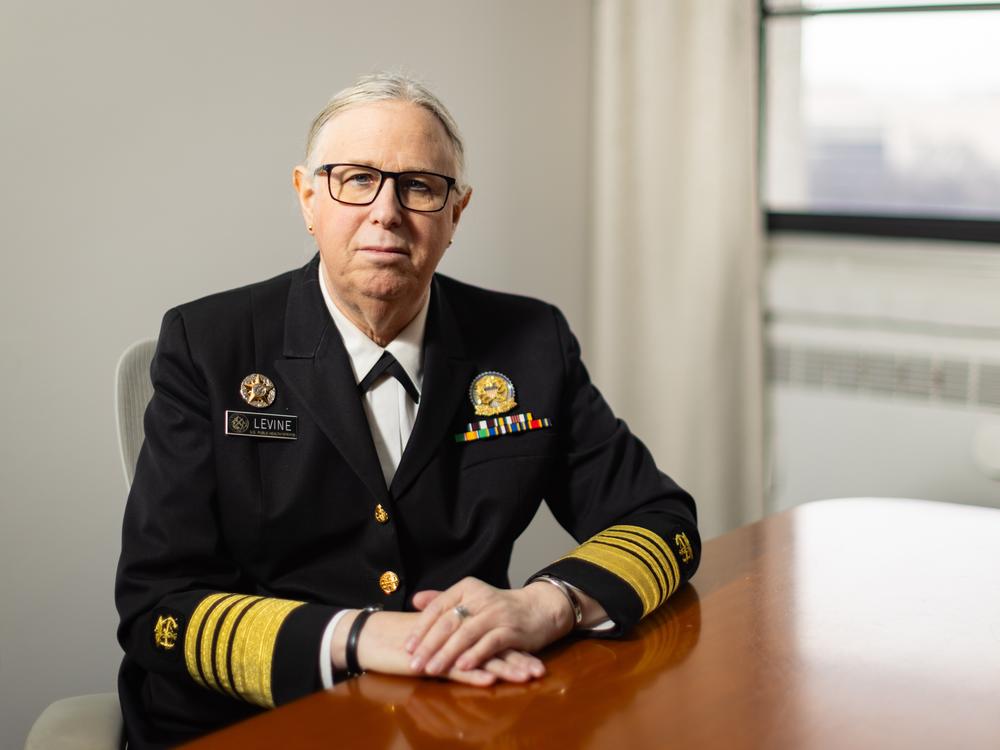 Admiral Rachel L. Levine, a pediatrician by training, has been leading the Public Health Service during the Biden administration. She's pictured in a conference room at HHS headquarters in Washington, D.C.