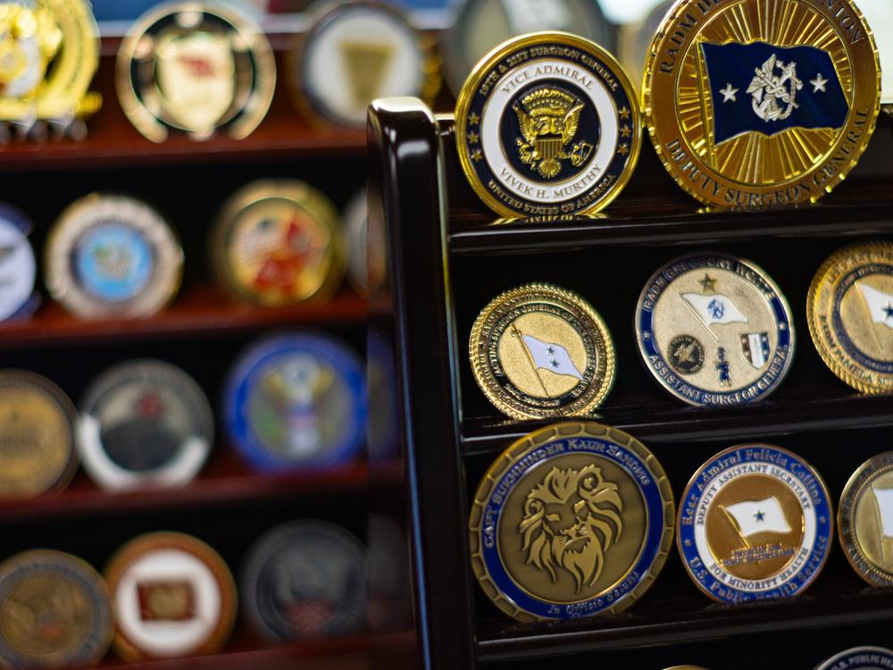 A detail of the display outside of Admiral Levine's office in the Humphrey building, where the Department of Health and Human Services is headquartered in Washington, D.C.