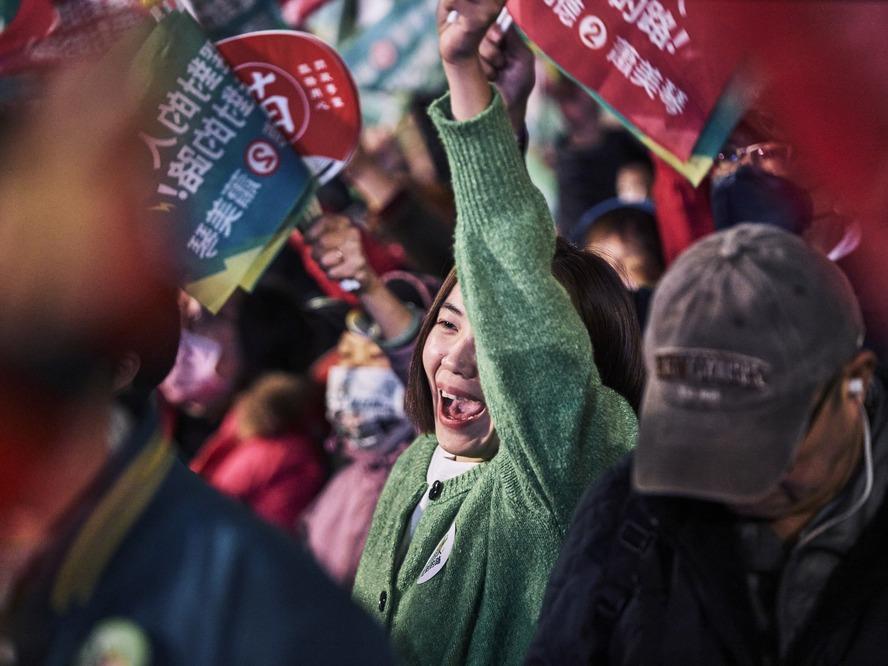 The crowd cheers at the Democratic Progressive Party's Rally on Ketagalan Boulevard in Taipei, Taiwan, on Jan. 11. <a href=