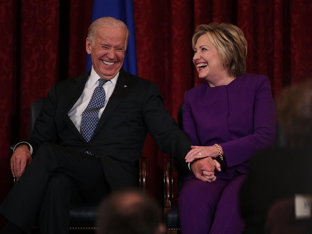 Joe Biden and Hillary Clinton, when they served as vice president and secretary of state, respectively, are seen here on Dec. 8, 2016. Biden is honoring Clinton and 18 others with the Medal of Freedom.