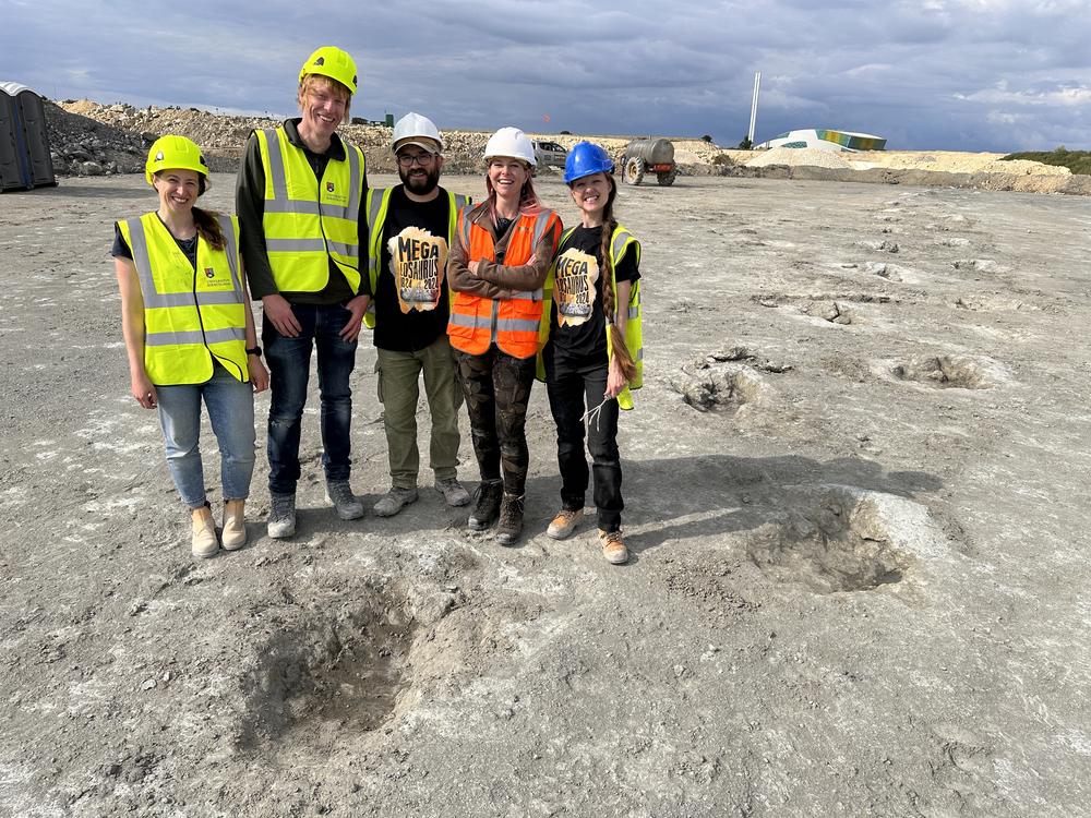 From left: Excavation site researchers Kirsty Edgar, Richard Butler, Duncan Murdock, Alice Roberts and Emma Nicholls