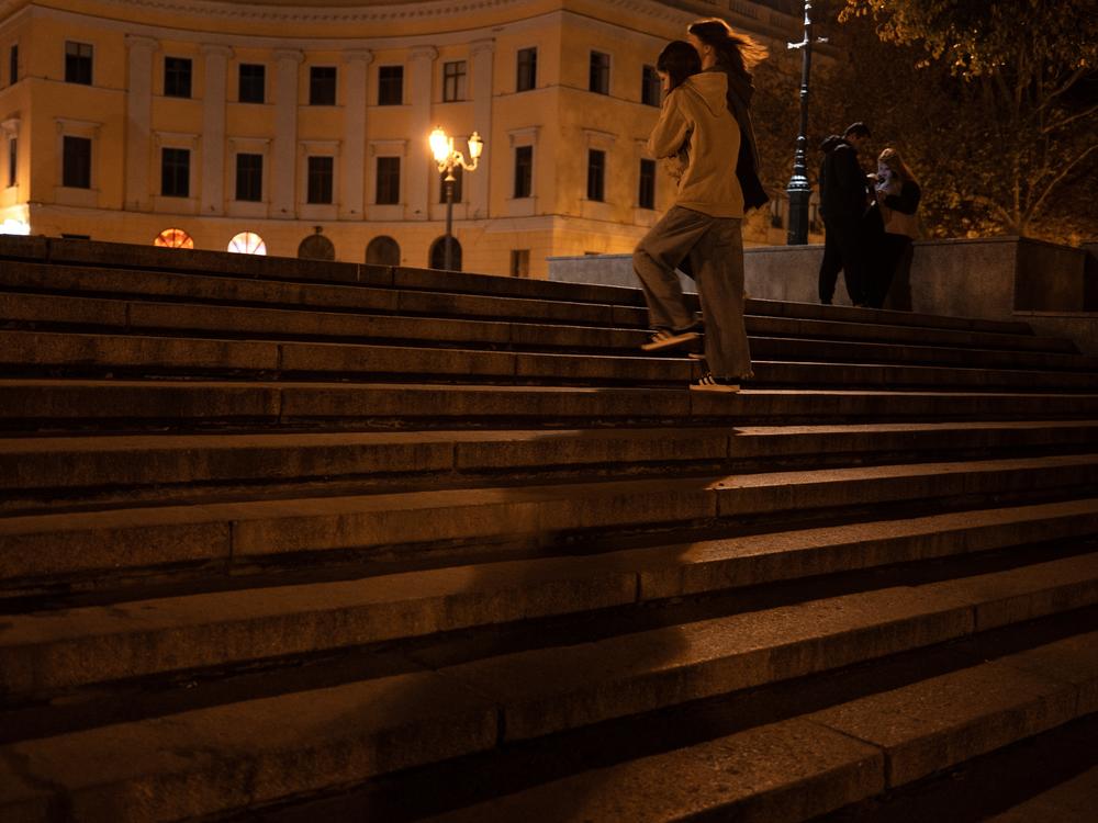 People are walking up the famous Potemkin Stairs in Odesa, Ukraine, on Oct. 25, 2024. The stairs were made famous in Russian filmmaker Sergei Eisenstein's 1925 masterpiece Battleship Potemkin.