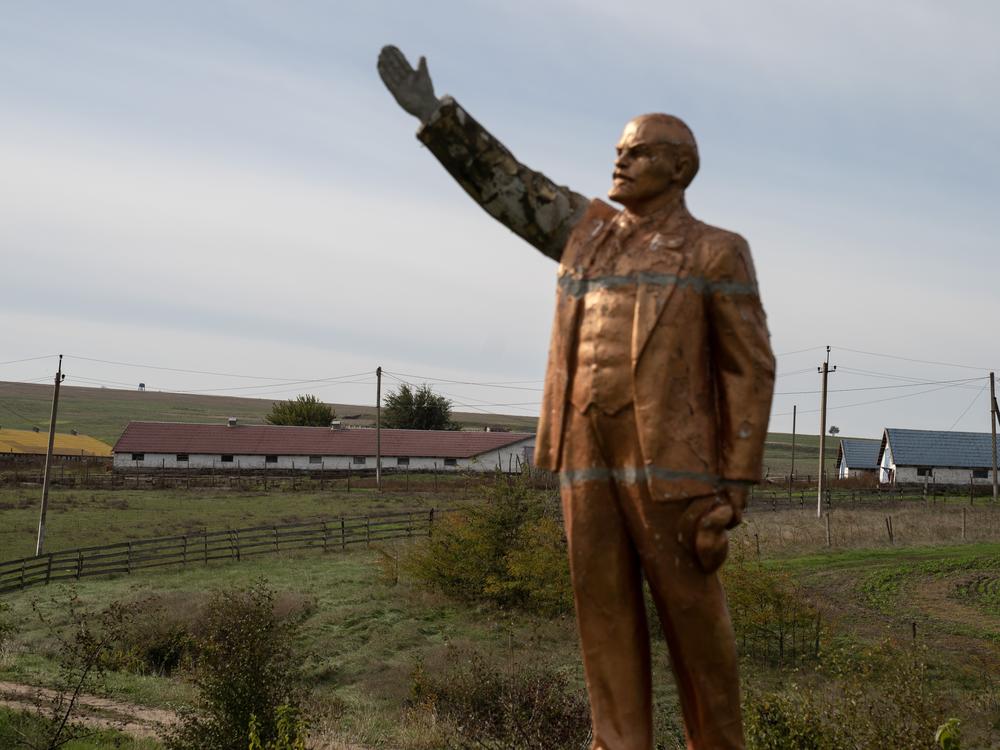 A statue of Soviet leader Vladimir Lenin stands in a statuary garden in Frumushika-Nova, Ukraine.