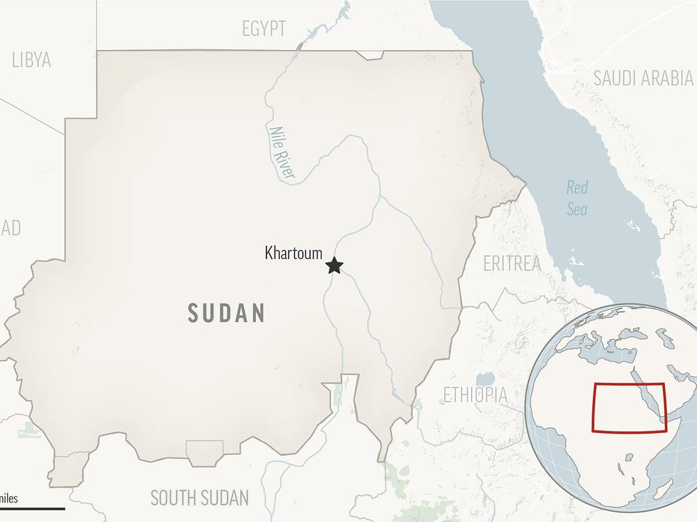 A locator map for Sudan with its capital, Khartoum.