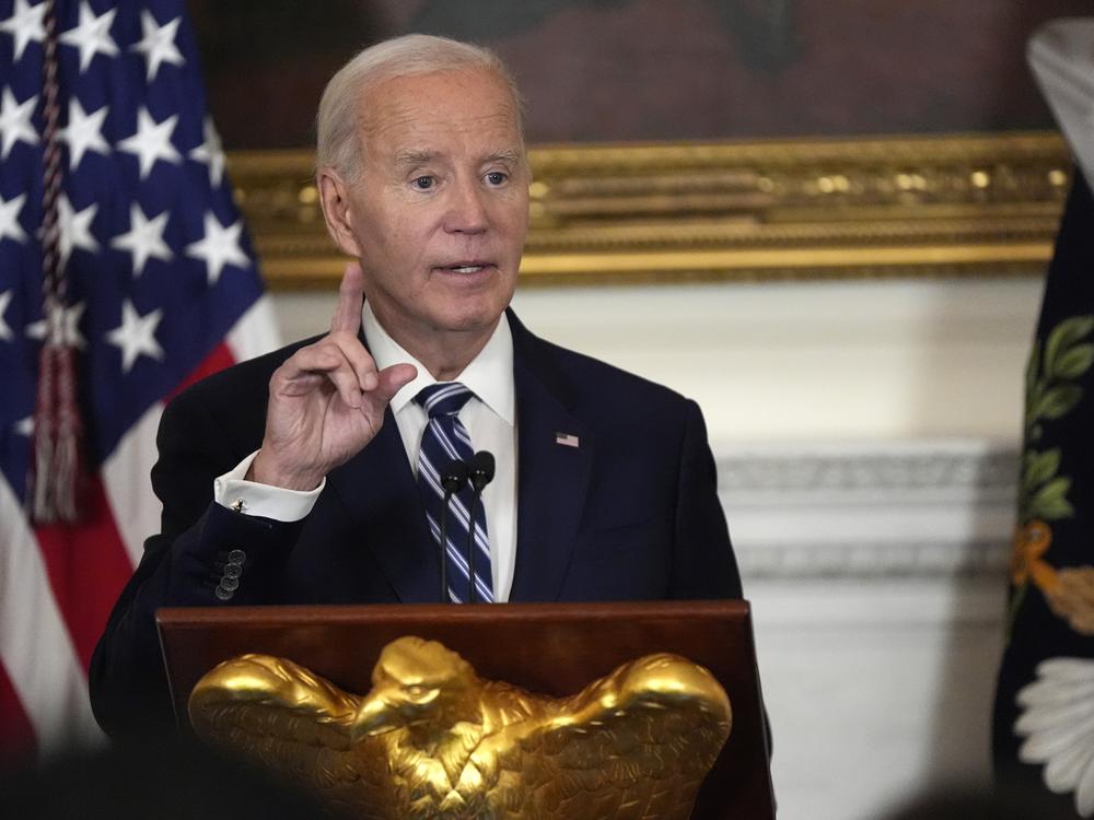 President Joe Biden speaks at a reception for new Democratic members of Congress in the State Dining Room of the White House, Sunday, Jan. 5, 2025, in Washington.