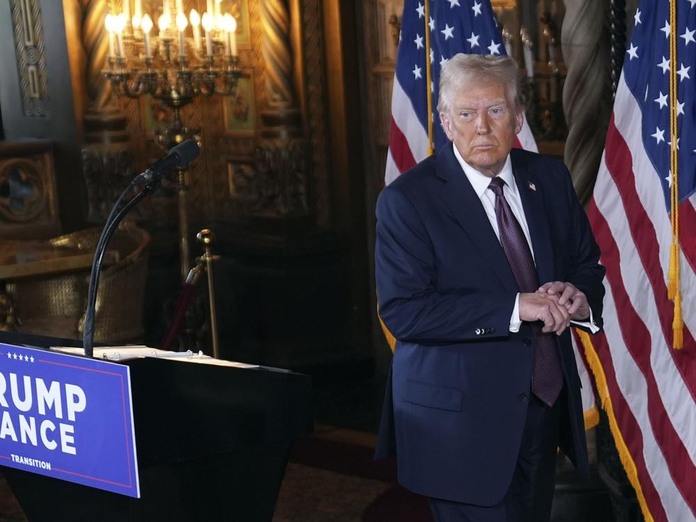 President-elect Donald Trump walks from the podium after a news conference at Mar-a-Lago, Tuesday, Jan. 7, 2024, in Palm Beach, Fla.