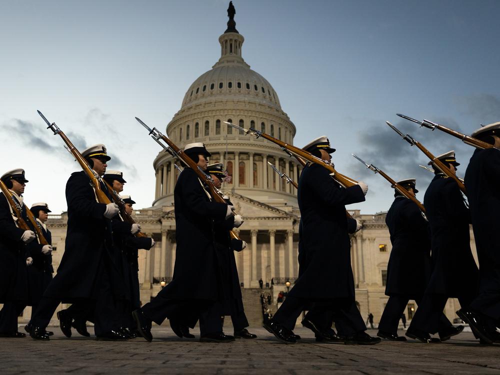 Military escort teams depart after the flag-draped casket of former President Jimmy Carter enters the U.S. Capitol to lie in state in Washington, D.C., on Jan. 7.