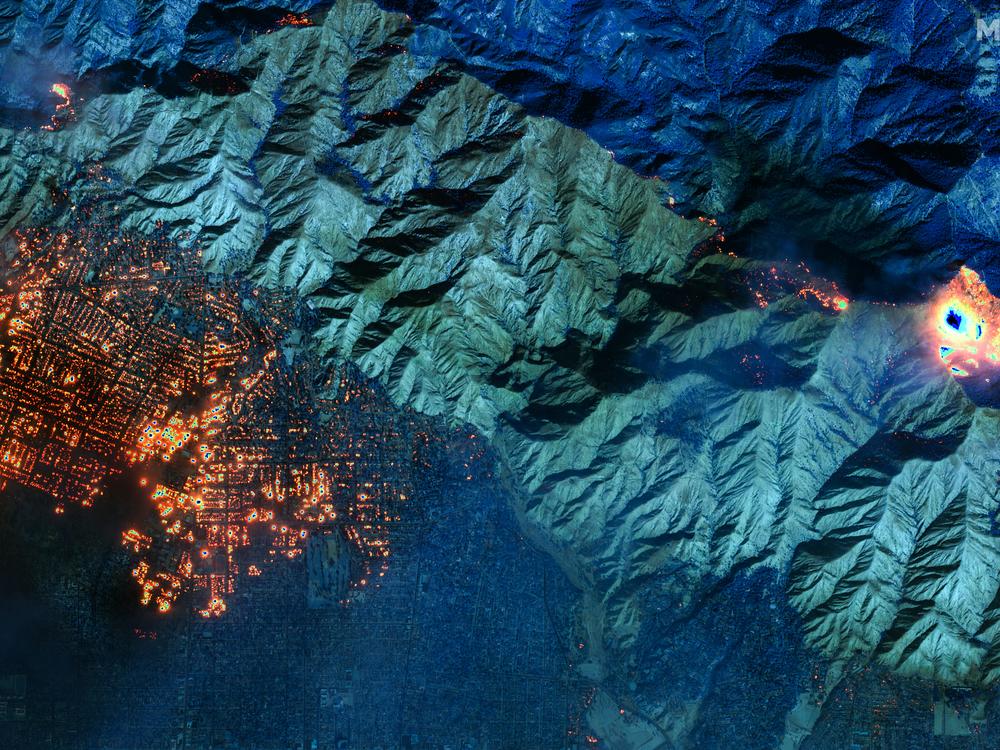 Wed., Jan. 8: Shortwave infrared (SWIR) sensor images of burning homes in Altadena.