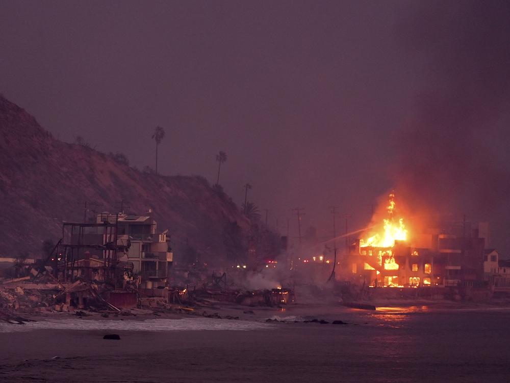 Wed., Jan. 8: Beach front homes are destroyed by the Palisades Fire in Malibu.