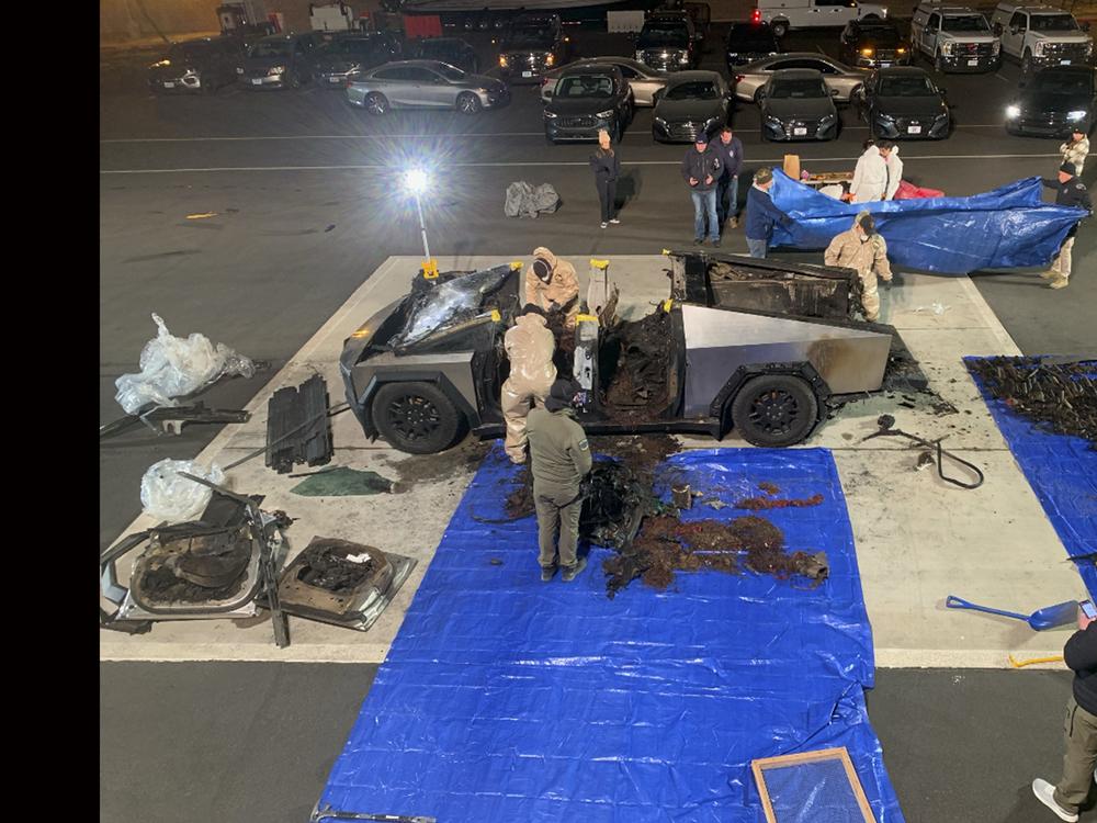 This undated photo, provided by the Las Vegas Police Department shows the Tesla Cybertruck involved in an explosion outside the Trump Hotel in Las Vegas.