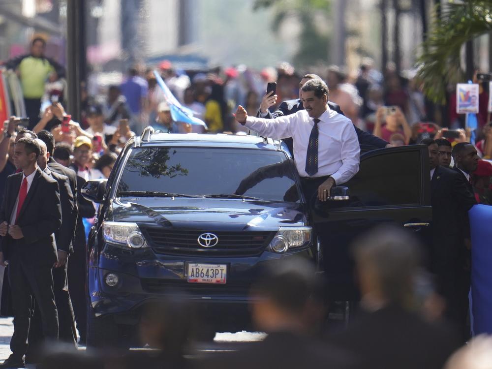 Venezuelan President Nicolas Maduro arrives at the National Assembly for his swearing-in ceremony for a third term in Caracas, Venezuela, Friday, Jan. 10, 2025.