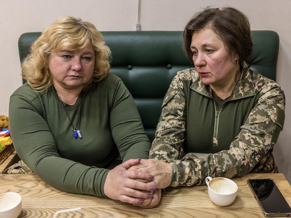 Inna (right) and Valentyna, both 51, are close friends whose hometown was briefly occupied early in the war and joined the anti-drone mobile air defense unit they call the Combat Witches of Bucha to learn how to defend themselves. 