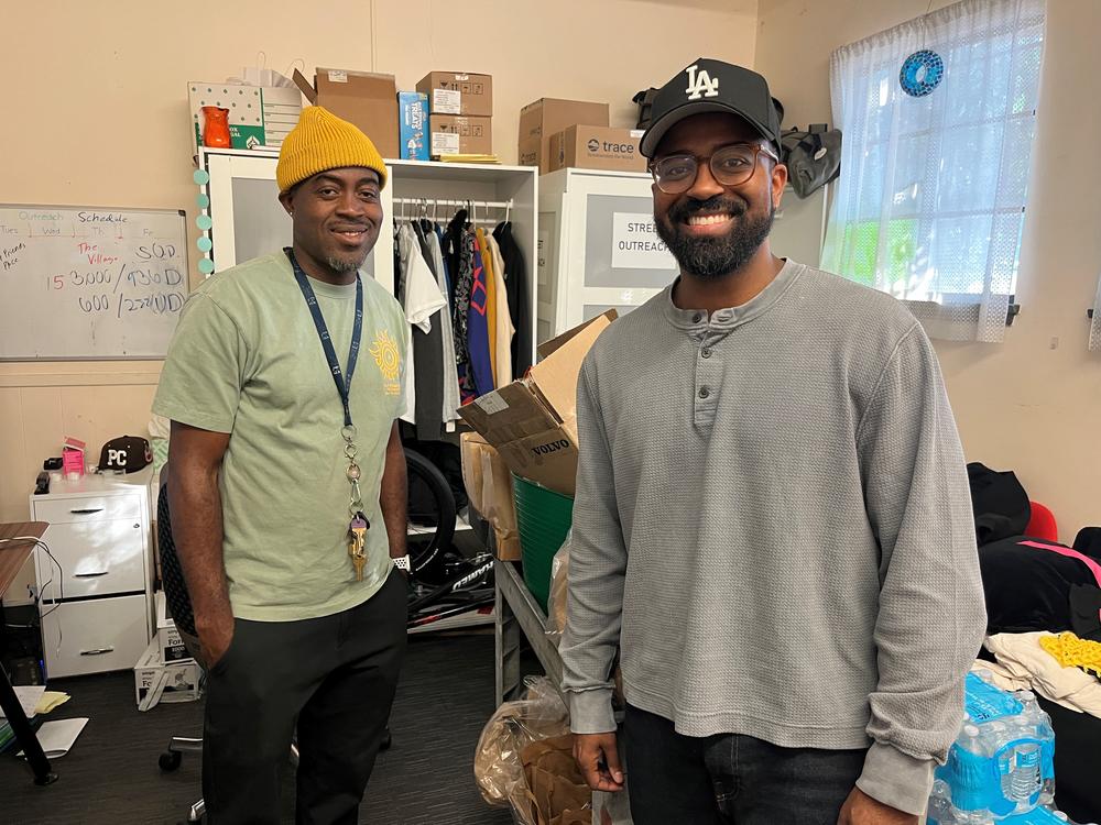 Cedric Meadows (left), director of outreach, and Anthony Conley, director of support services, at the nonprofit shelter Covenant House California.