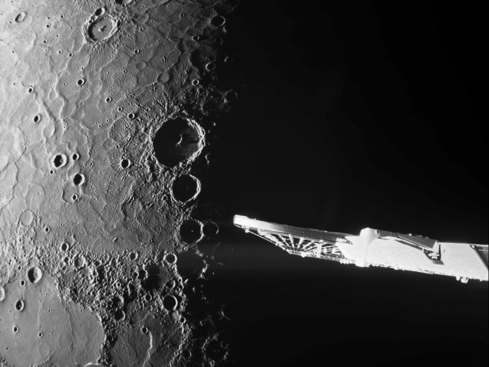 A close-up photo of Mercury's north pole taken by the spacecraft BepiColombo.