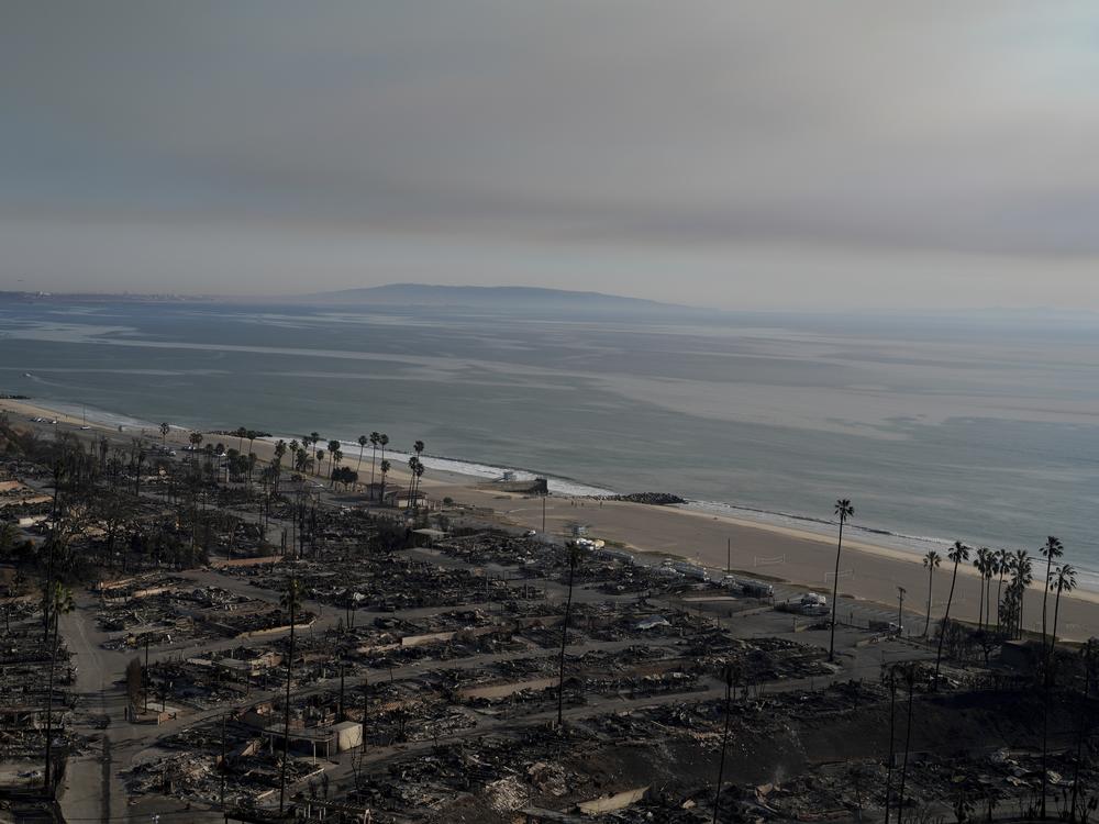 The aftermath of the Palisades Fire in a photo taken on Friday, Jan. 10.