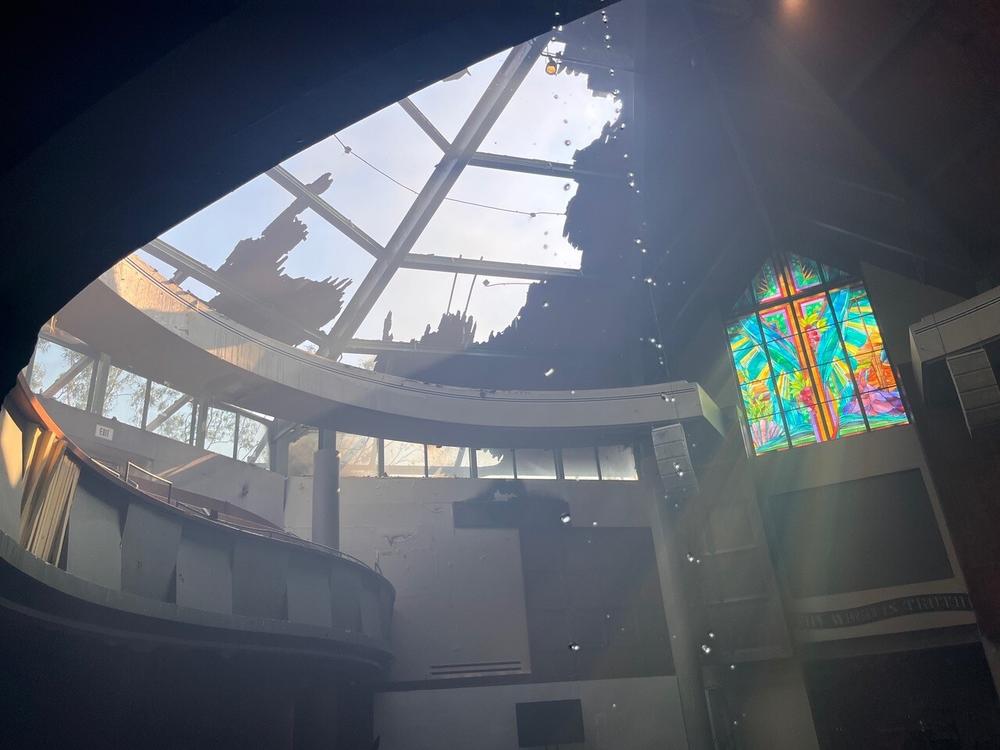 The sanctuary of Calvary Church of the Pacific Palisades was destroyed by fire.