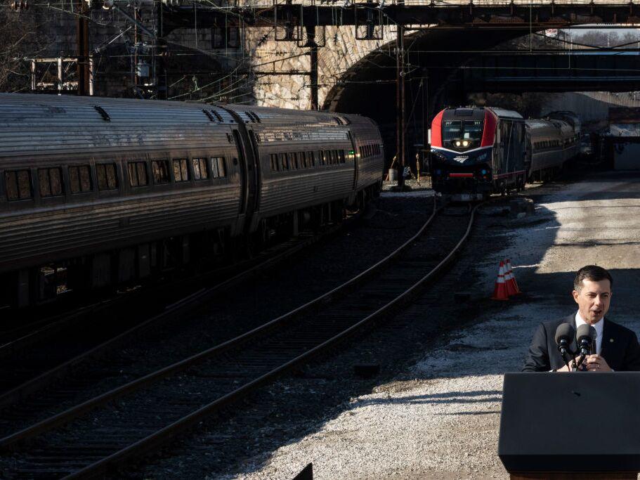 U.S. Transportation Secretary Pete Buttigieg at the Baltimore and Potomac Tunnel North Portal in January 2023 in Baltimore. The tunnel, which is more than 150 years old, will be replaced with funds from the bipartisan infrastructure law.
