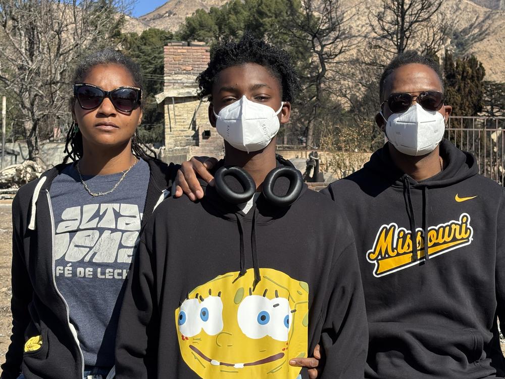 Kwynn Perry, her son Ellison and husband Brian, at their former home in Altadena near Pasadena, Calif.