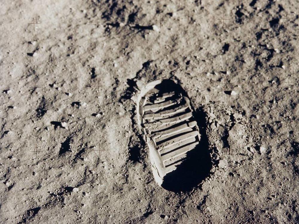 Astronaut Buzz Aldrin's footprint on the moon.