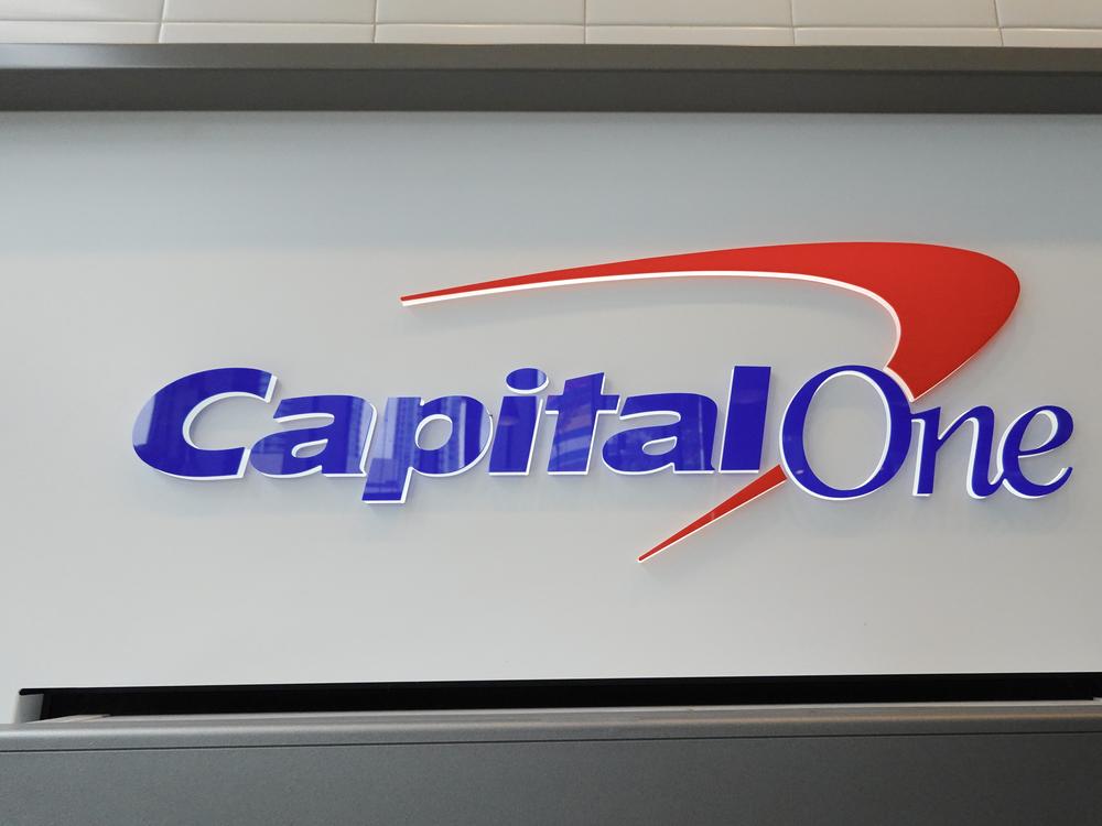 A sign above an ATM at a Capital One Café on Feb.19, 2024, in Miami.