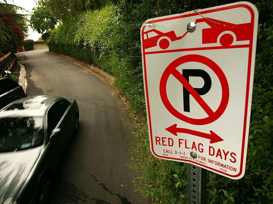 Special parking restrictions go into effect on high wind days in Los Angeles when fire risk is high.