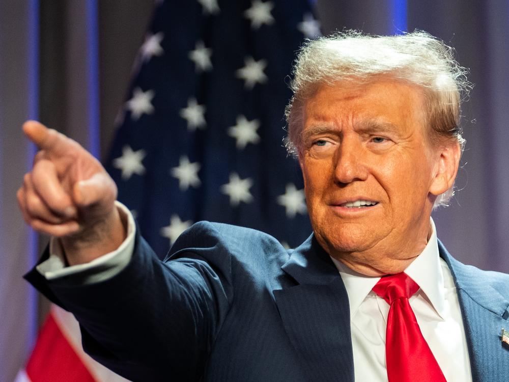President-elect Donald Trump speaks at a House Republicans Conference meeting on Capitol Hill in Nov. 2024.