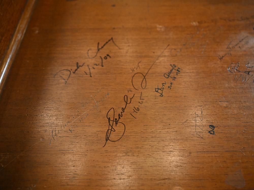It's a tradition for vice president to sign the inside of the top drawer of the desk before leaving office.