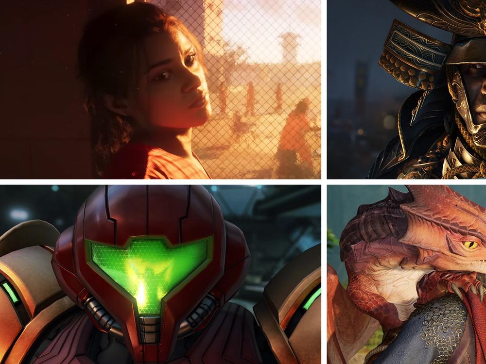 Clockwise from the top-left: Grand Theft Auto 6, Assassin's Creed Shadows, Split Fiction, Metroid Prime 4: Beyond.