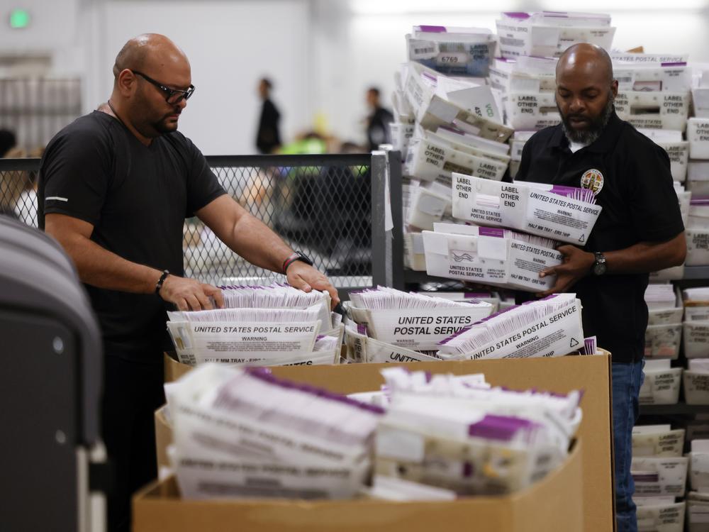Employees sort ballots in Los Angeles County on Election Day, Nov. 5, 2024. California regularly takes weeks to count all of its general election ballots.