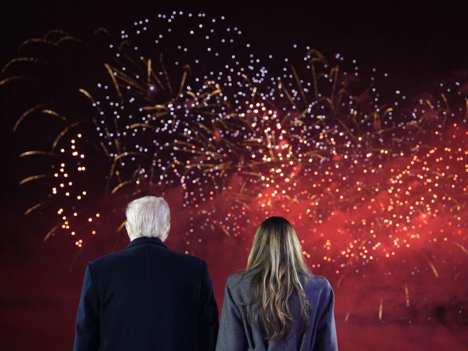 President-elect Donald Trump, Melania Trump and family watch fireworks at Trump National Golf Club on Saturday in Sterling, Va.