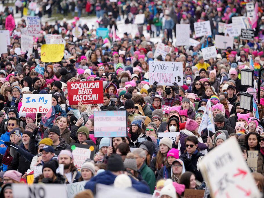 Protesters opposed to the incoming Trump administration attend the 